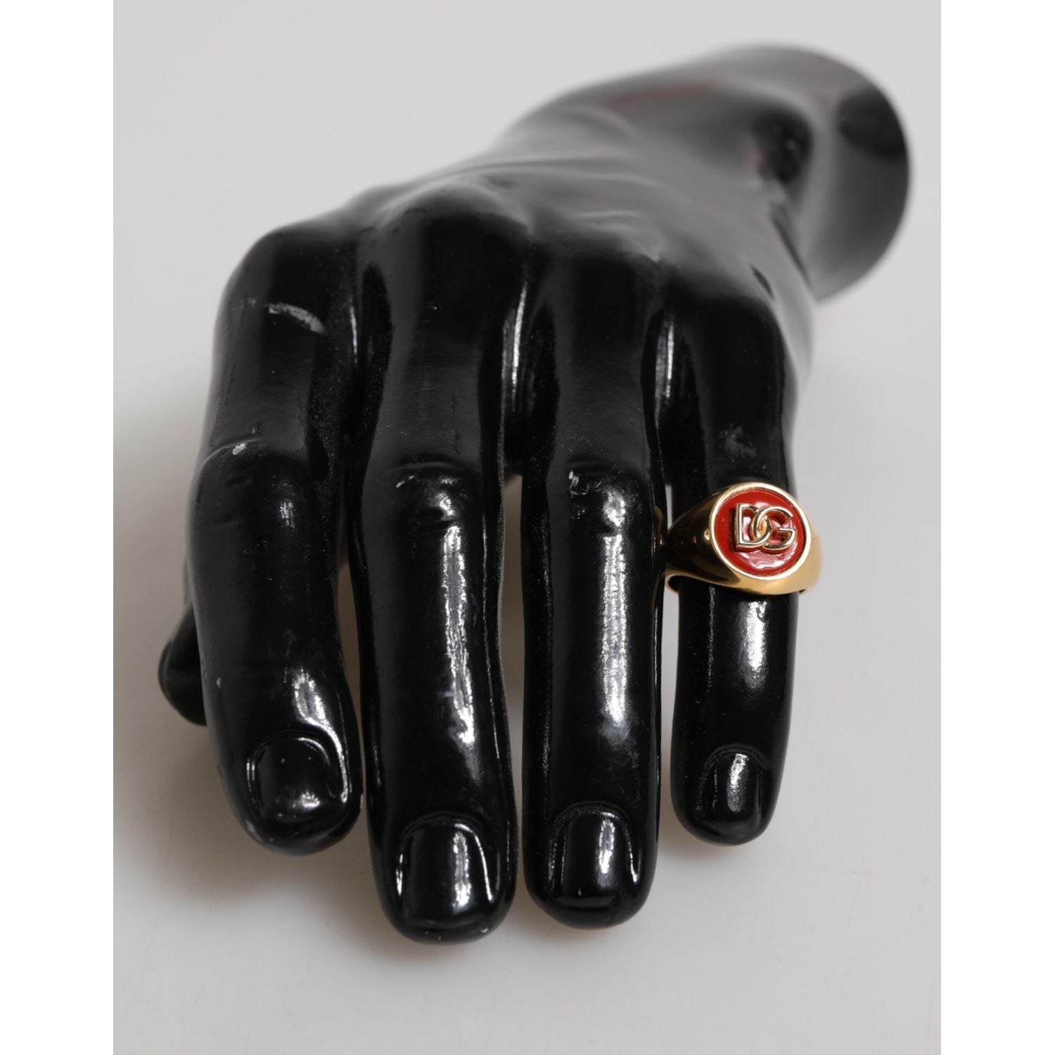 Dolce & Gabbana Gold Tone Real Brass Red DG Logo Men Ring