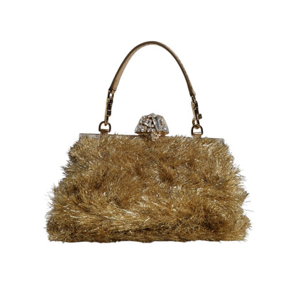 Dolce & Gabbana Gold Vanda Chain Strap Tinsel Crystal Evening Clutch Bag