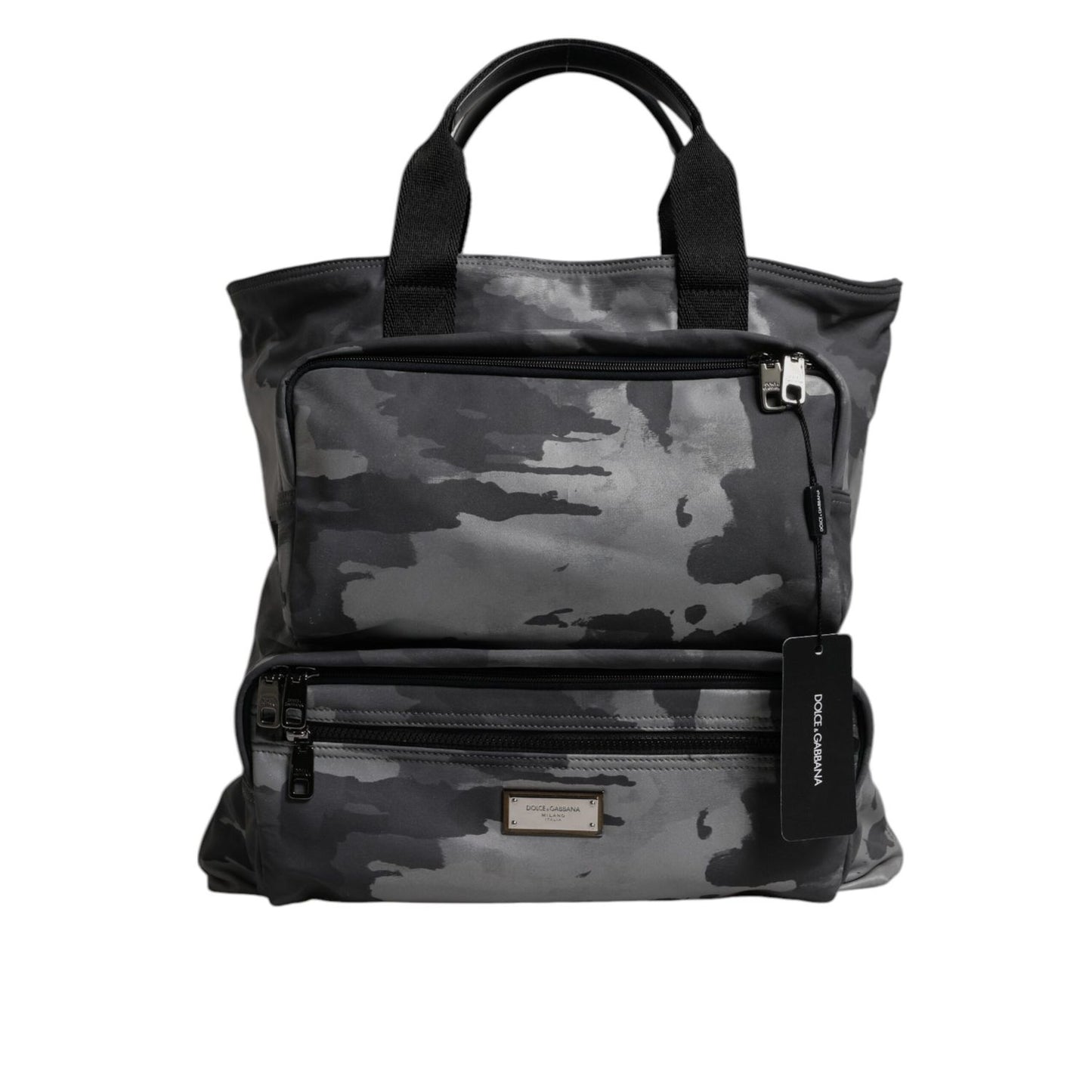Dolce & Gabbana Gray Camo Cotton Multiple Compartments Tote Bag