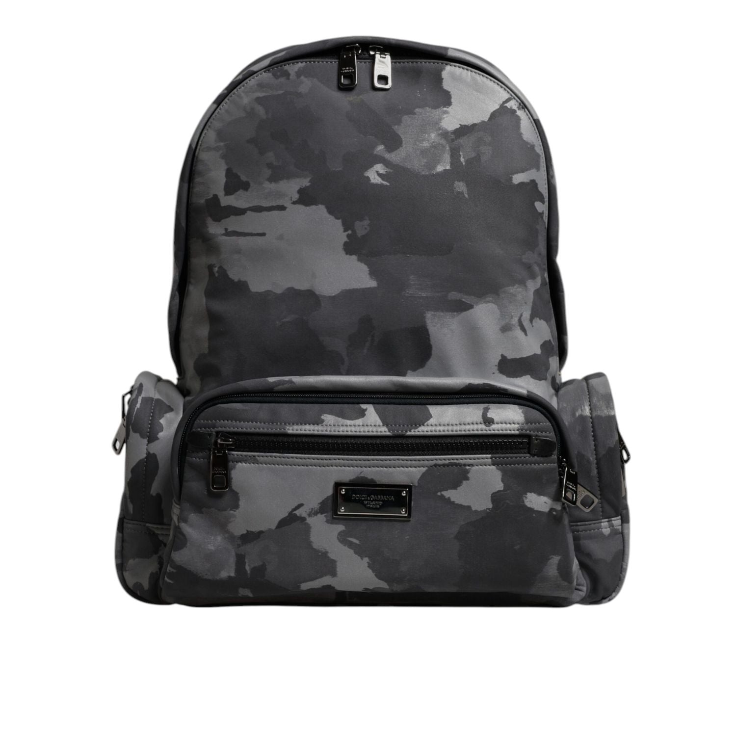 Dolce & Gabbana Gray Cotton Camouflage Logo Plaque Backpack Bag