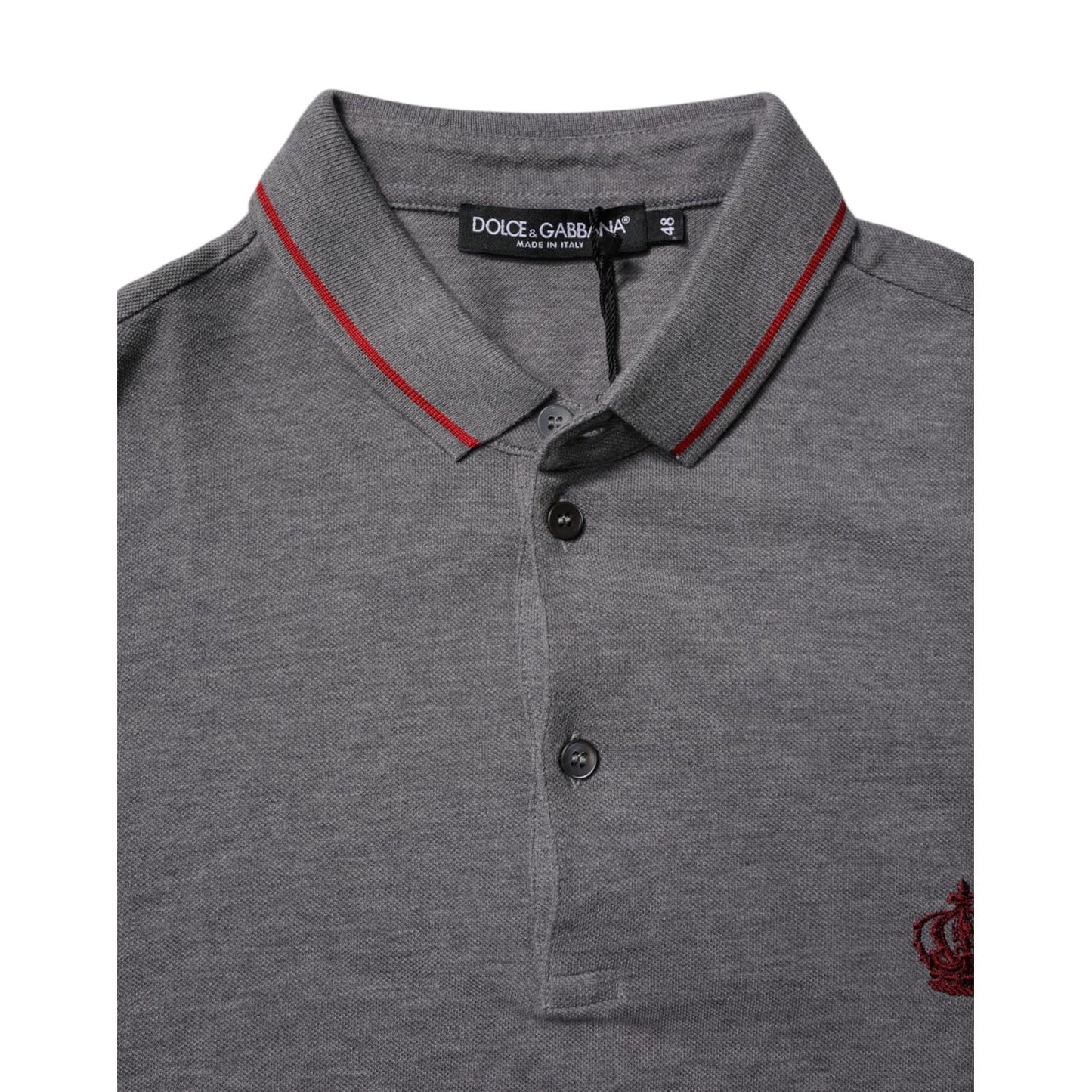 Dolce & Gabbana Gray Cotton Crown Collared Polo T-shirt