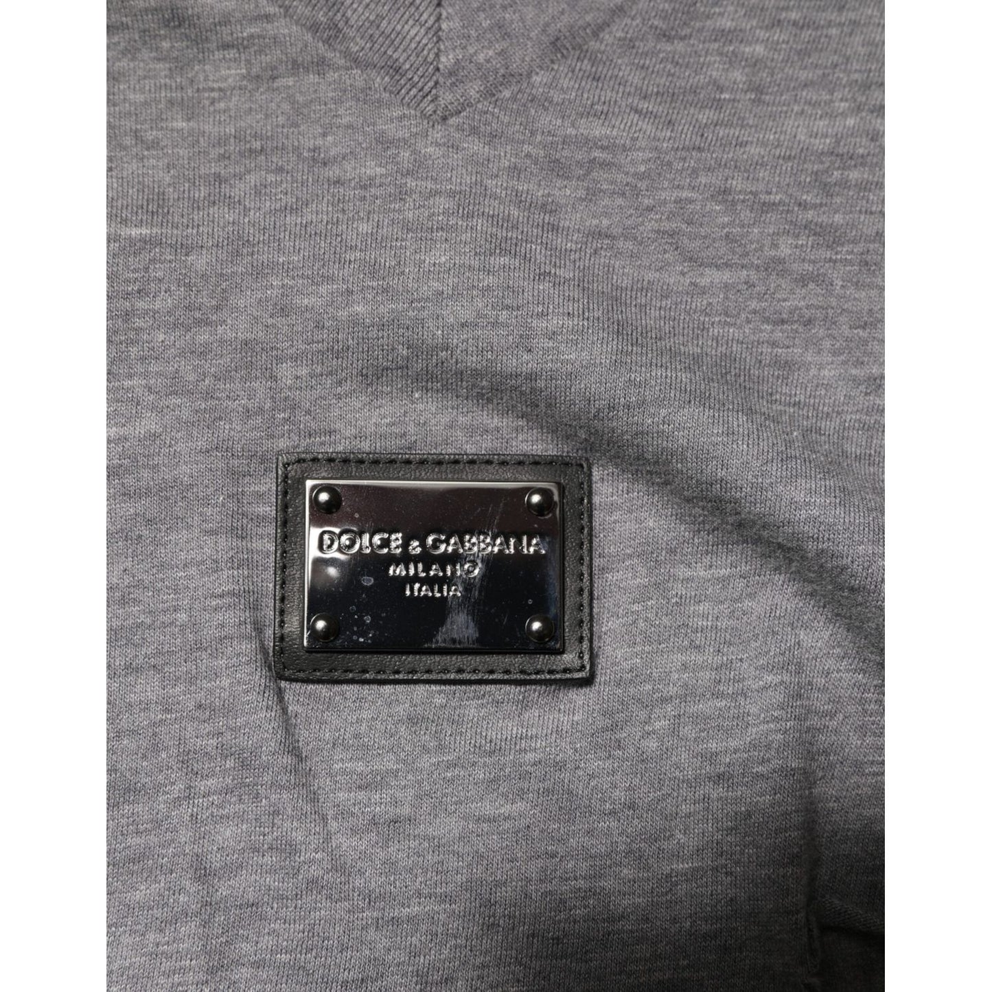 Dolce & Gabbana Gray Cotton Tattered Logo Patch Men T-shirt