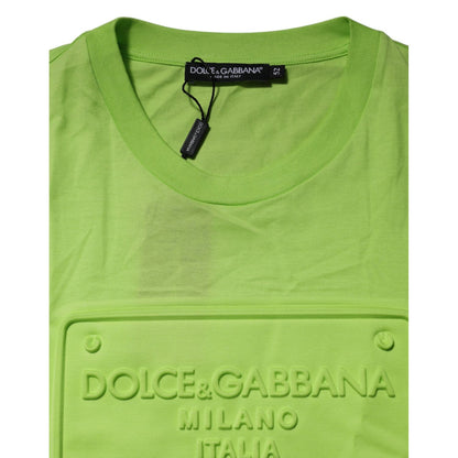 Dolce & Gabbana Green Embossed Logo Cotton Crew Neck T-shirt