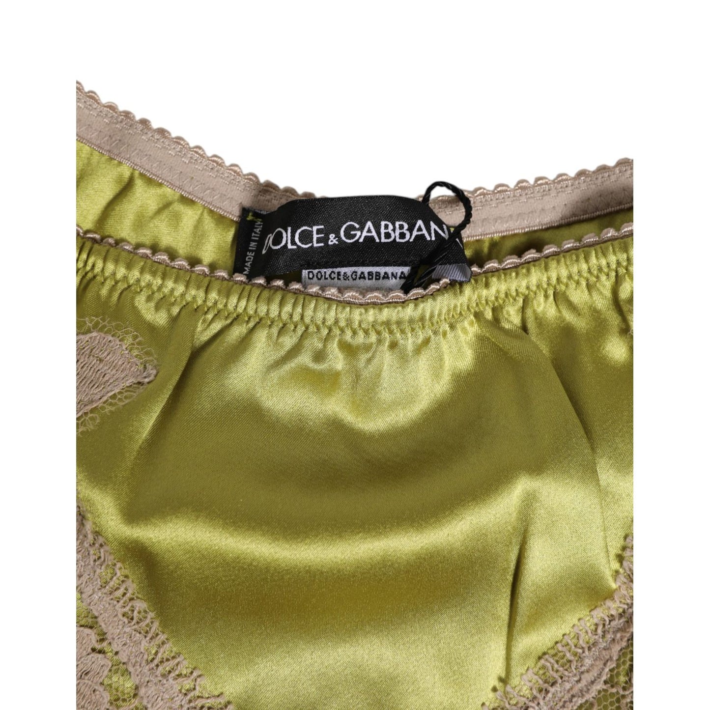 Dolce & Gabbana Green Silk Satin Lace Trim New Slip Underwear