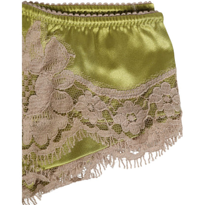 Dolce & Gabbana Green Silk Satin Lace Trim New Slip Underwear