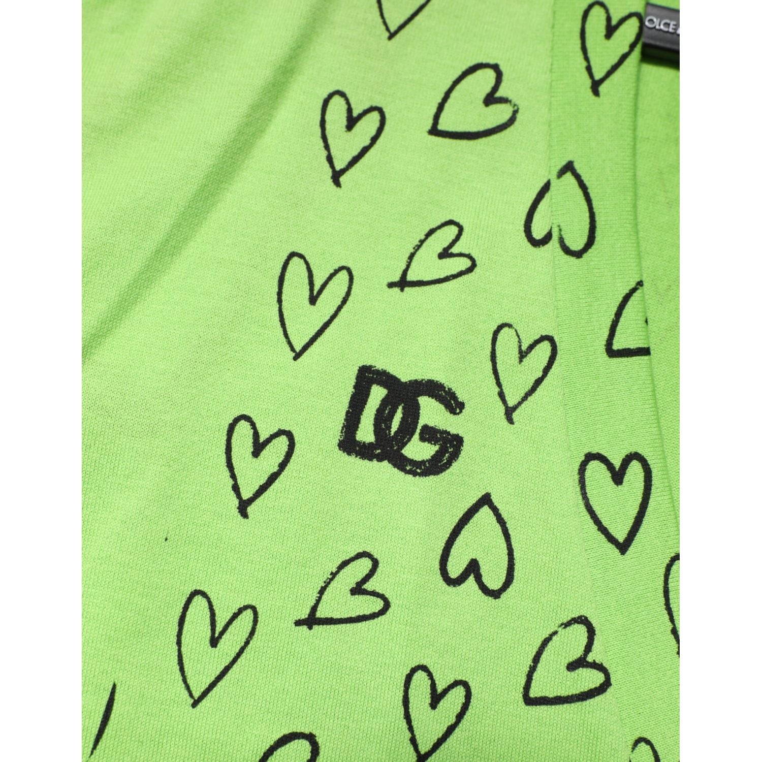 Dolce & Gabbana Green V-Neck DG Logo Heart Print T-shirt
