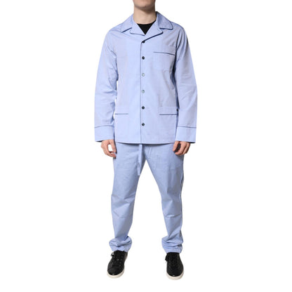 Dolce & Gabbana Light Blue DG Logo Cotton Men Pajama Set Sleepwear