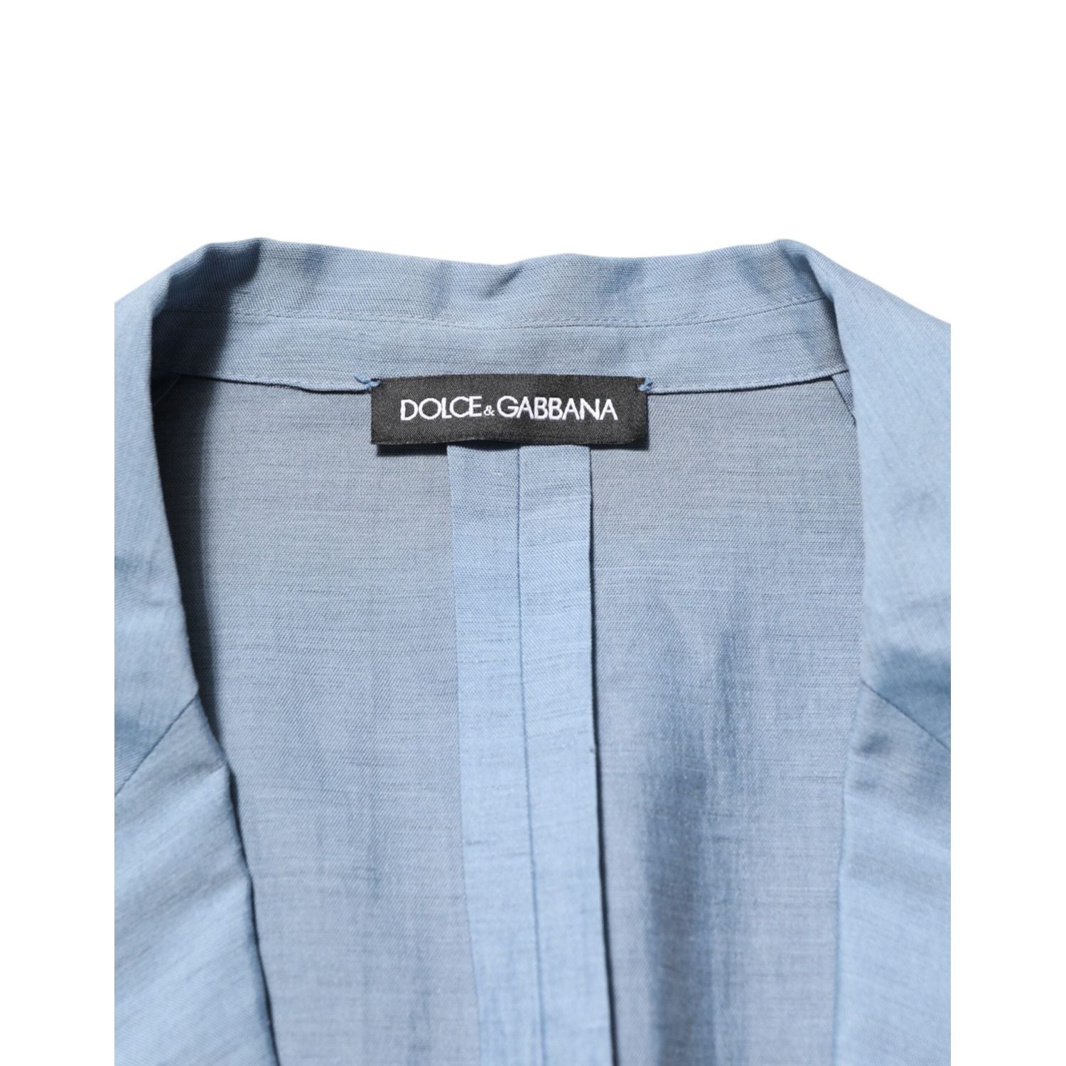 Dolce & Gabbana Light Blue Linen Double Breasted Men Jacket Blazer