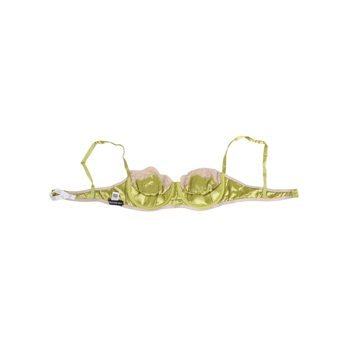 Dolce & Gabbana Lime Green Silk Satin Lace Padded Balconnet Underwear