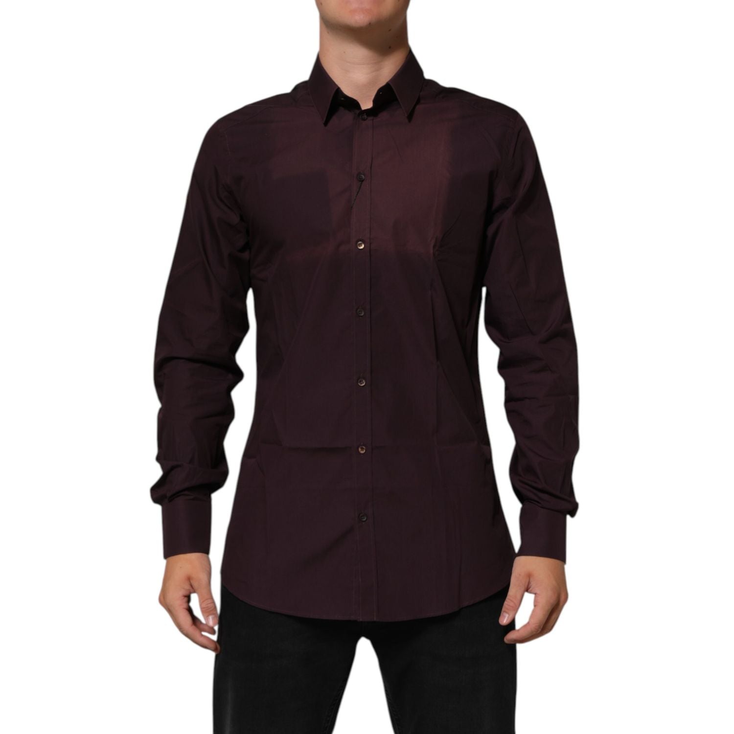 Dolce & Gabbana Maroon Cotton Collared GOLD Formal Dress Shirt