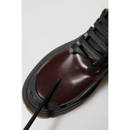 Dolce & Gabbana Maroon Leather Mid Calf Biker Boots Shoes