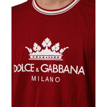 Dolce & Gabbana Maroon LogoCrown Cotton Half Sleeve T-shirt