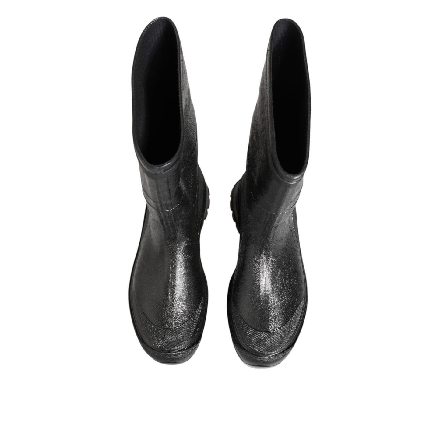 Dolce & Gabbana Metallic Black Pull On Rain Boots Shoes