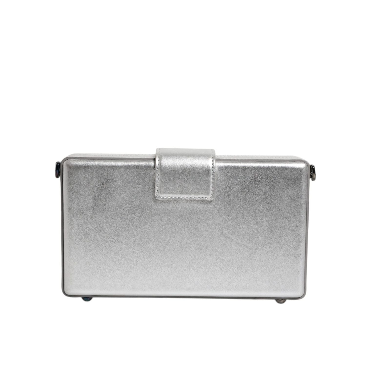 Dolce & Gabbana Metallic Silver DG BOX Leather Shoulder Strap Bag