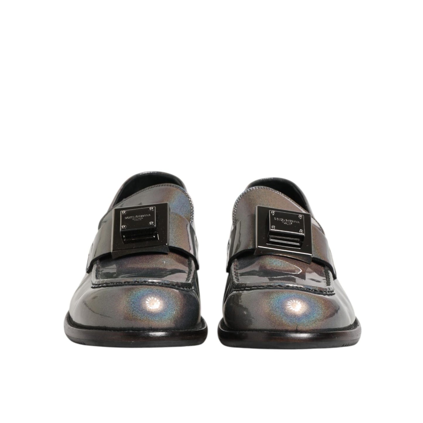 Dolce & Gabbana Metallic Silver Logo Slip On Men Dress Shoes