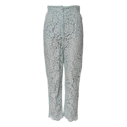 Dolce & Gabbana Mint Green Cotton Floral Lace Trousers Pants