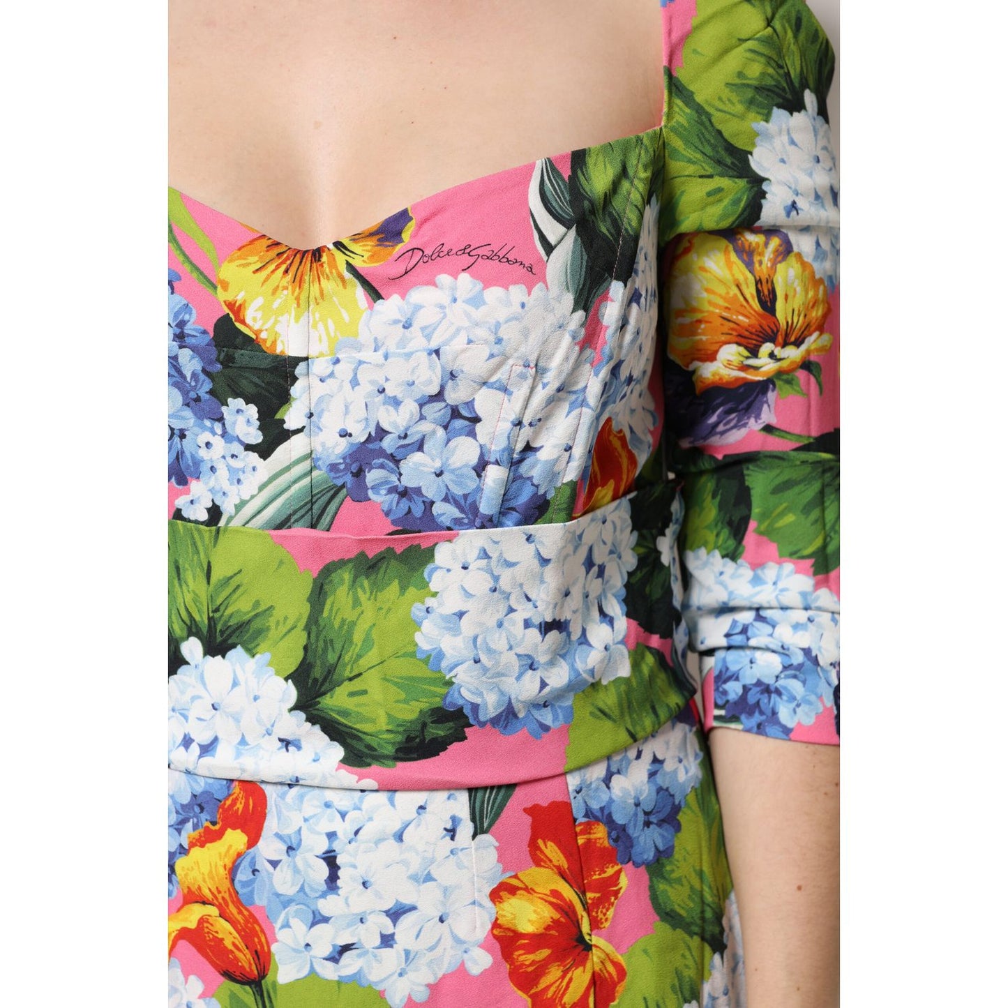 Dolce & Gabbana Multicolor Floral Pleated Sheath Midi Dress