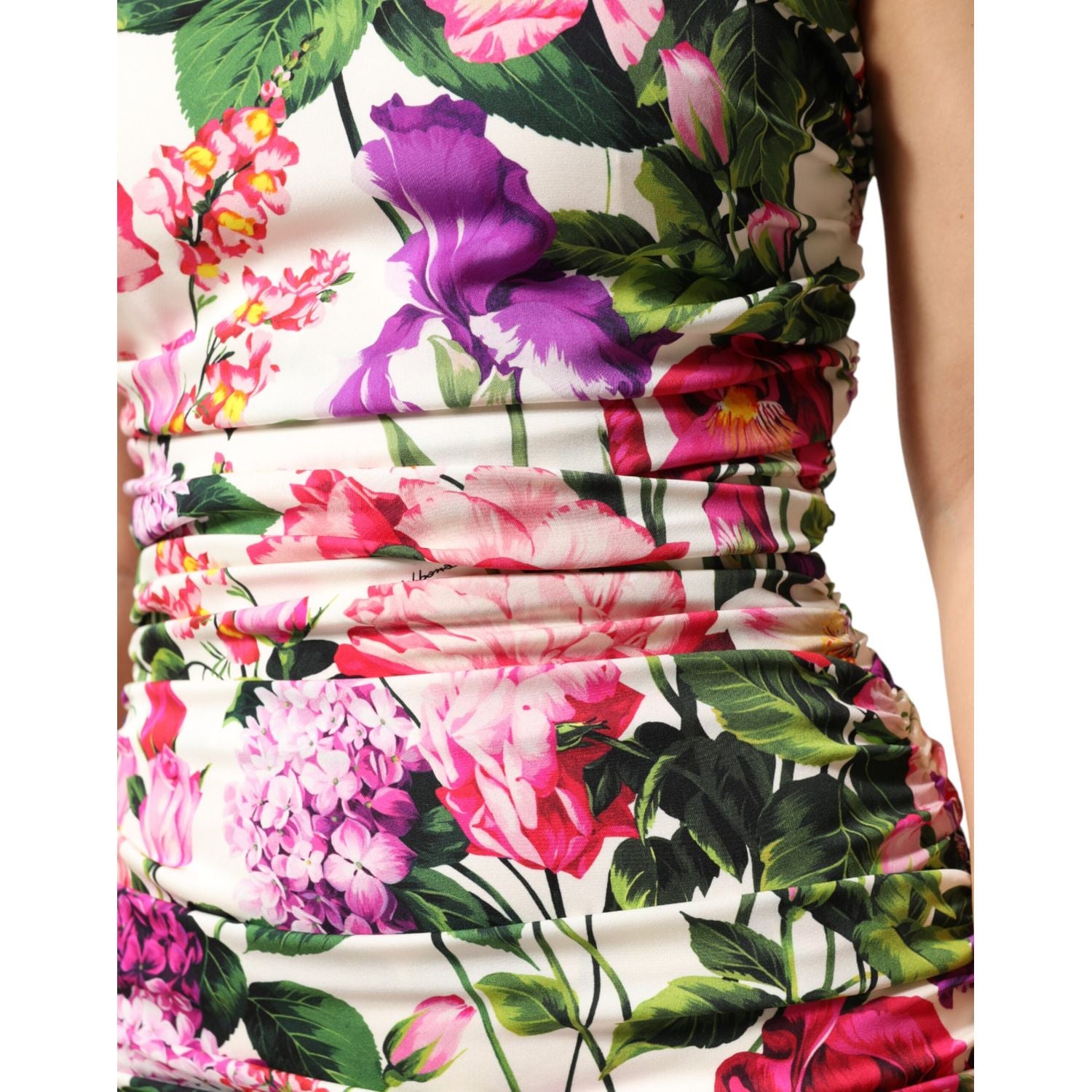 Dolce & Gabbana Multicolor Floral Ruched Silk Charmeuse Mini Dress