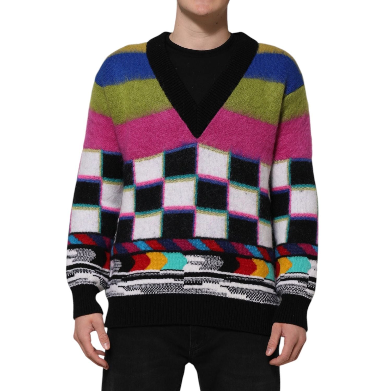 Dolce & Gabbana Multicolor Glitch Design Pullover Sweater