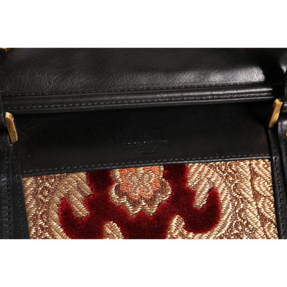 Dolce & Gabbana Multicolor Leather Brocade Velvet Travel Duffle Tote Bag