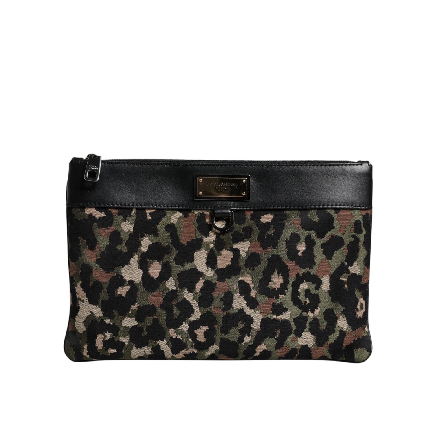 Dolce & Gabbana Multicolor Leopard Jacquard Print Logo Plaque Pouch Bag