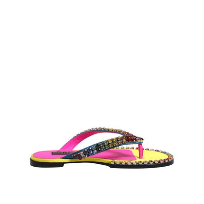 Dolce & Gabbana Multicolor Rhinestone Flip Flop Flat Sandals Shoes