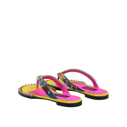 Dolce & Gabbana Multicolor Rhinestone Flip Flop Flat Sandals Shoes
