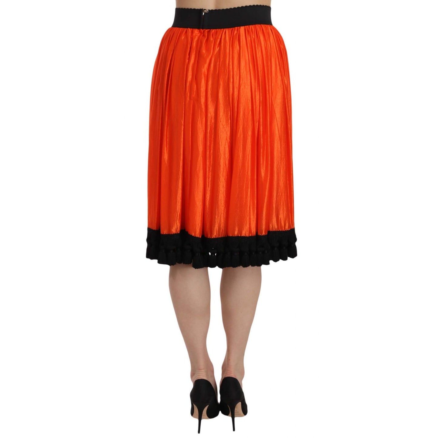 Dolce & Gabbana Orange High Waist Knee Length Skirt