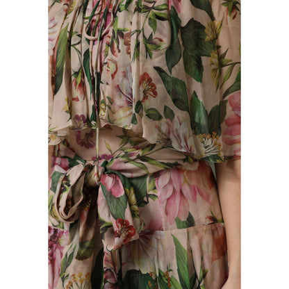 Dolce & Gabbana Pink Floral Print Tiered Long Maxi Dress