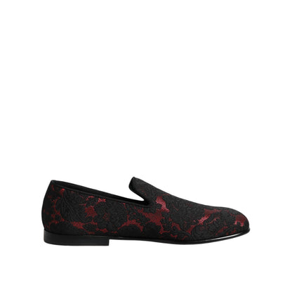 Dolce & Gabbana Red Black Jacquard Slip On Men Loafers Shoes