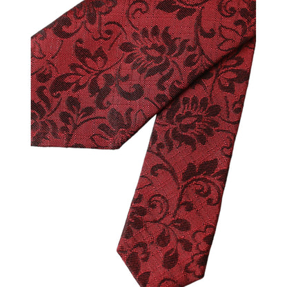 Dolce & Gabbana Red Floral Brocade Silk Adjustable Men Tie