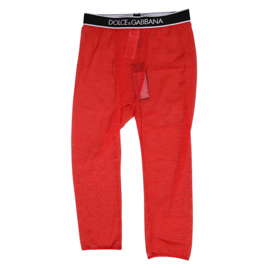 Dolce & Gabbana Red Logo Lace Tight Midi Trousers Underwear