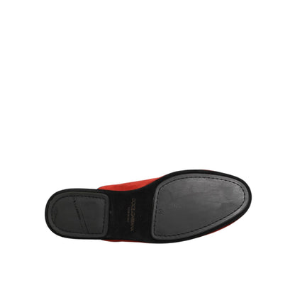 Dolce & Gabbana Red Suede DG King Men House Slippers Shoes