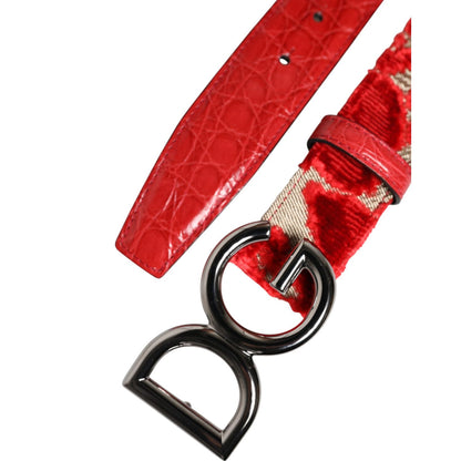 Dolce & Gabbana Red Viscose Silver DG Logo Metal Buckle Belt