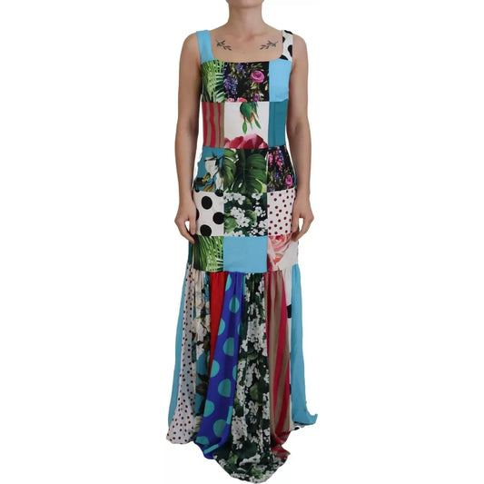 Dolce & Gabbana Silk Multicolor Patchwork Sheath Maxi Dress 1728,67345645728,92% Silk 8% Elastane 2% Nylon,Clothing,Dolce & Gabbana,Dresses - Clothing,Dresses - Women - Clothing,IT40|S,Long - Dresses - Clothing,Multicolor,Preowned / Defect,Sleeveless - Dr