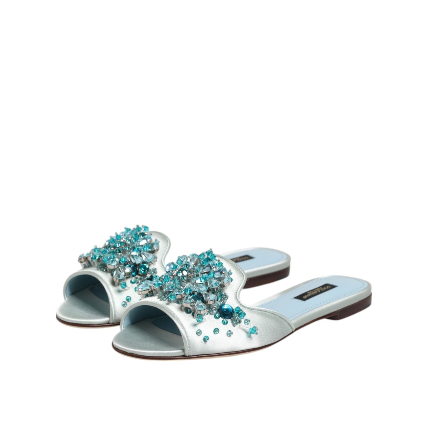 Dolce & Gabbana Silver Blue Leather Bead Embellish Slide Shoes