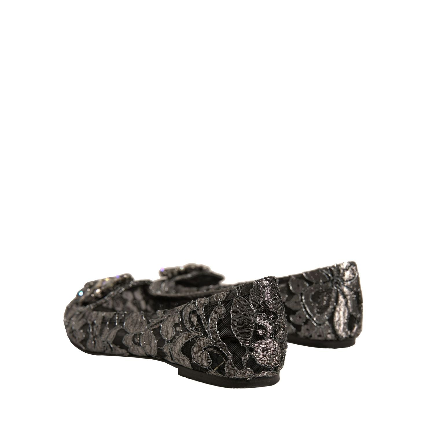 Dolce & Gabbana Silver Crystal Loafer Lace Ballet Flats Shoes