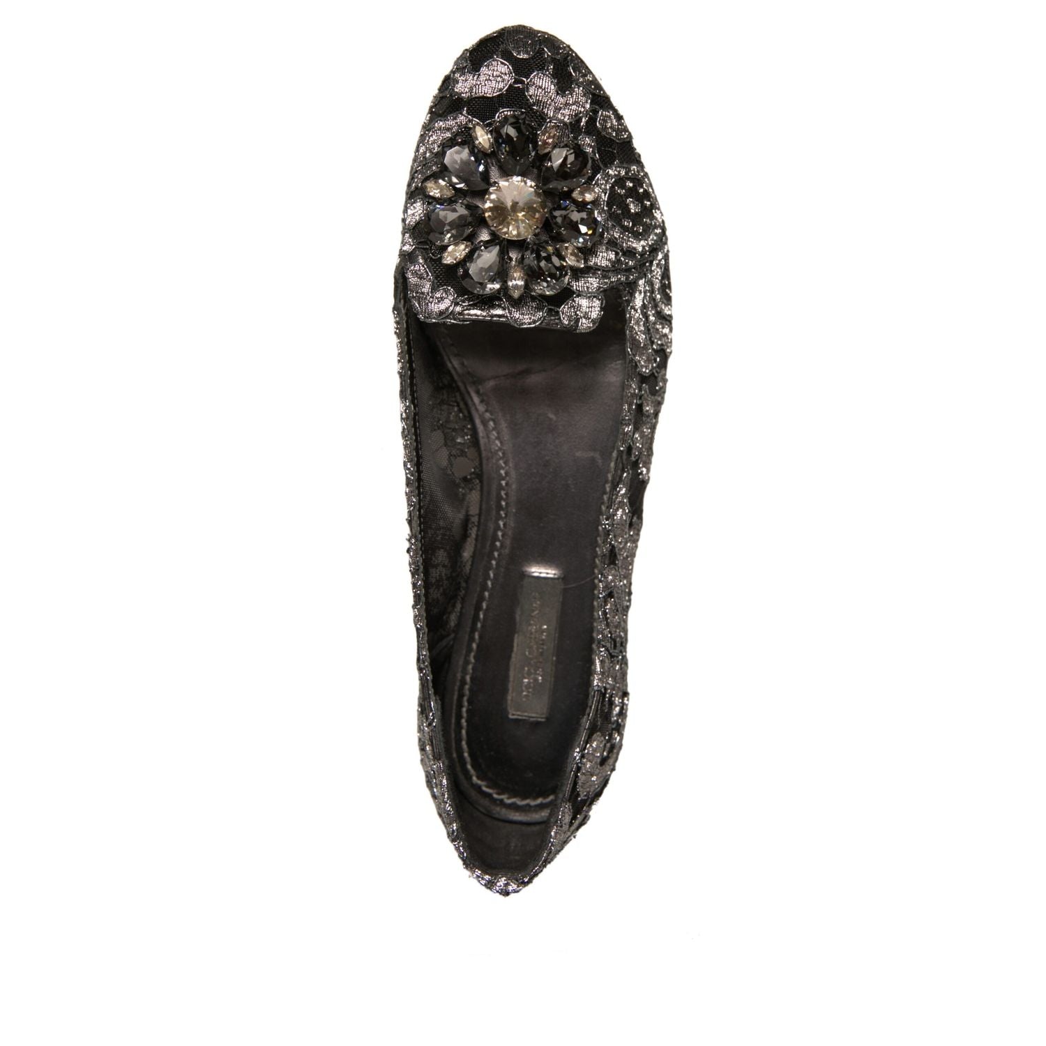 Dolce & Gabbana Silver Crystal Loafer Lace Ballet Flats Shoes