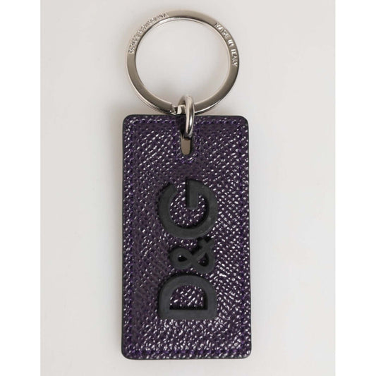 Dolce & Gabbana Violet Leather Logo Metal Ring Men Keychain Keyring