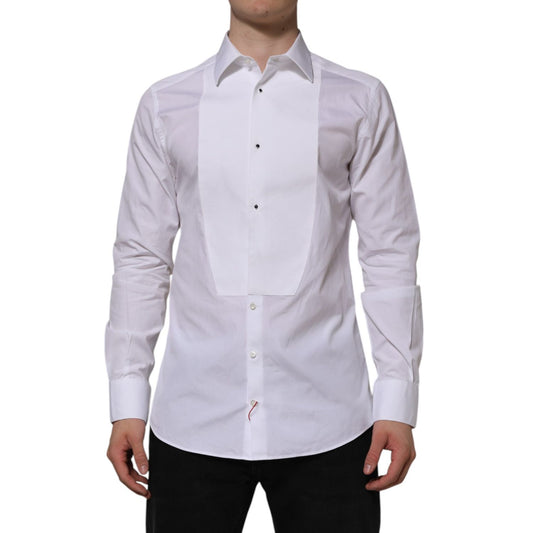 Dolce & Gabbana White Bib Cotton Popline GOLD Men Formal Shirt