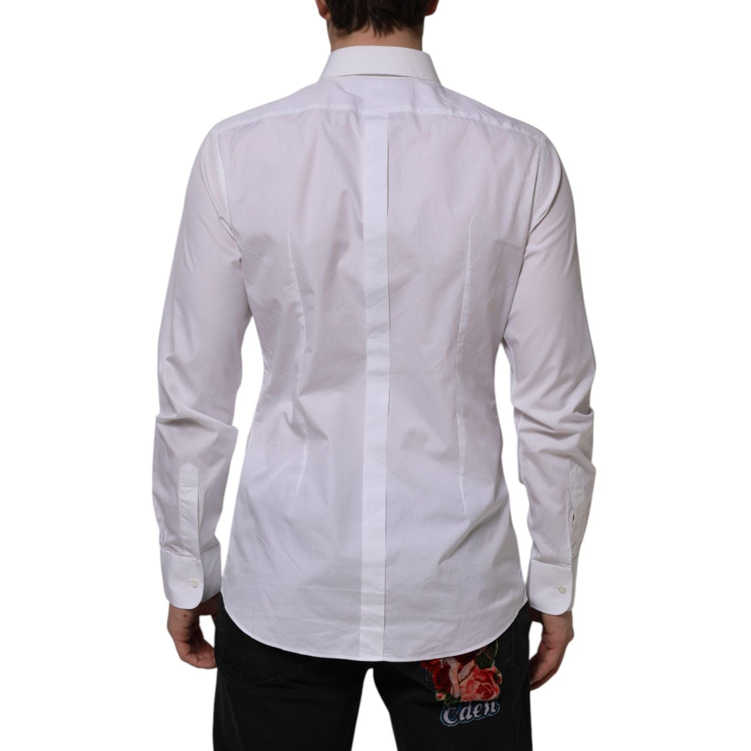 Dolce & Gabbana White Bib Cotton Popline GOLD Men Formal Shirt