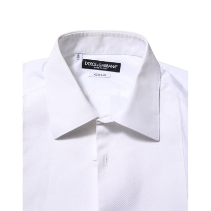 Dolce & Gabbana White Bib Cotton Popline GOLD Men Formal Shirt
