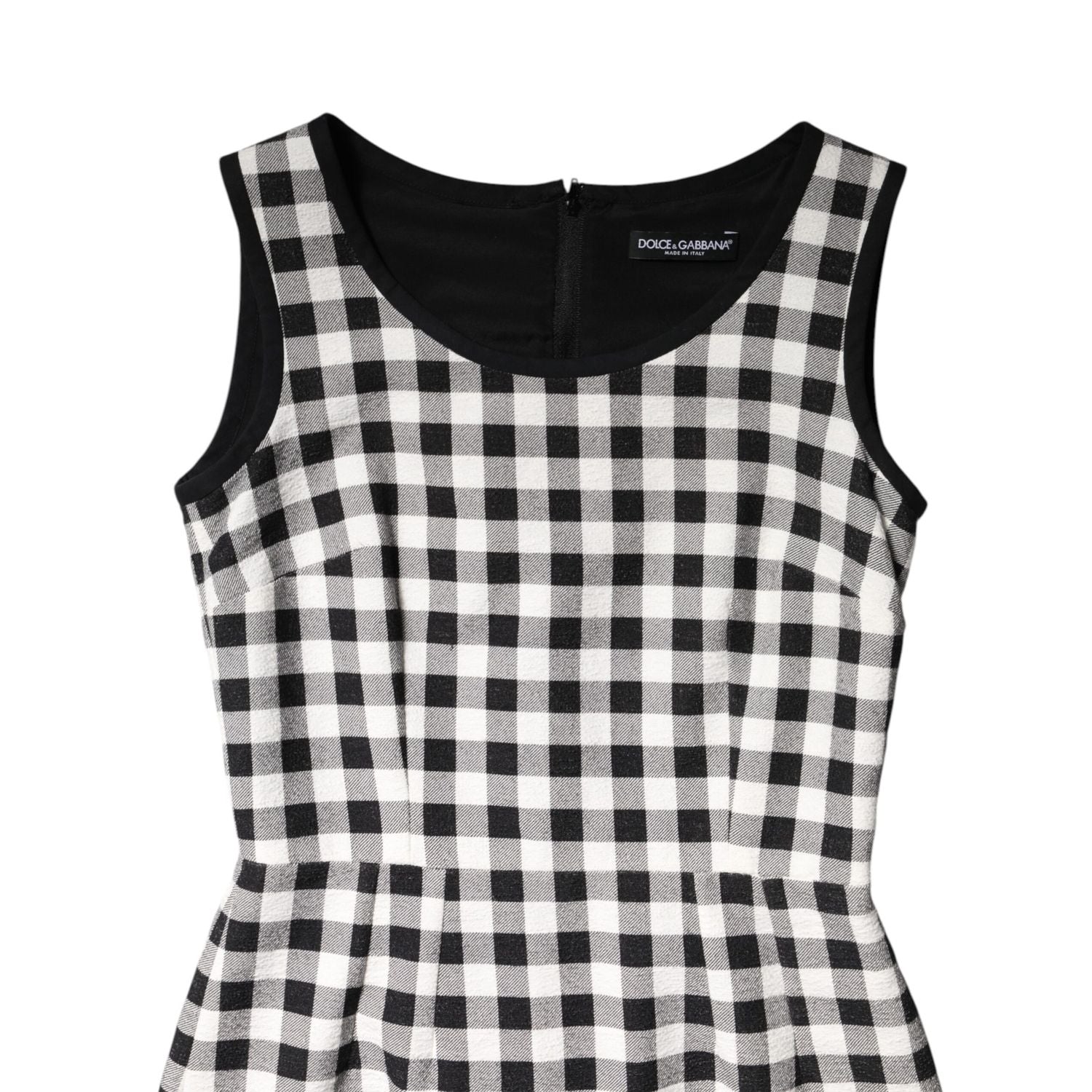 Dolce & Gabbana White Black Checkered Sleeveless Sheath Dress