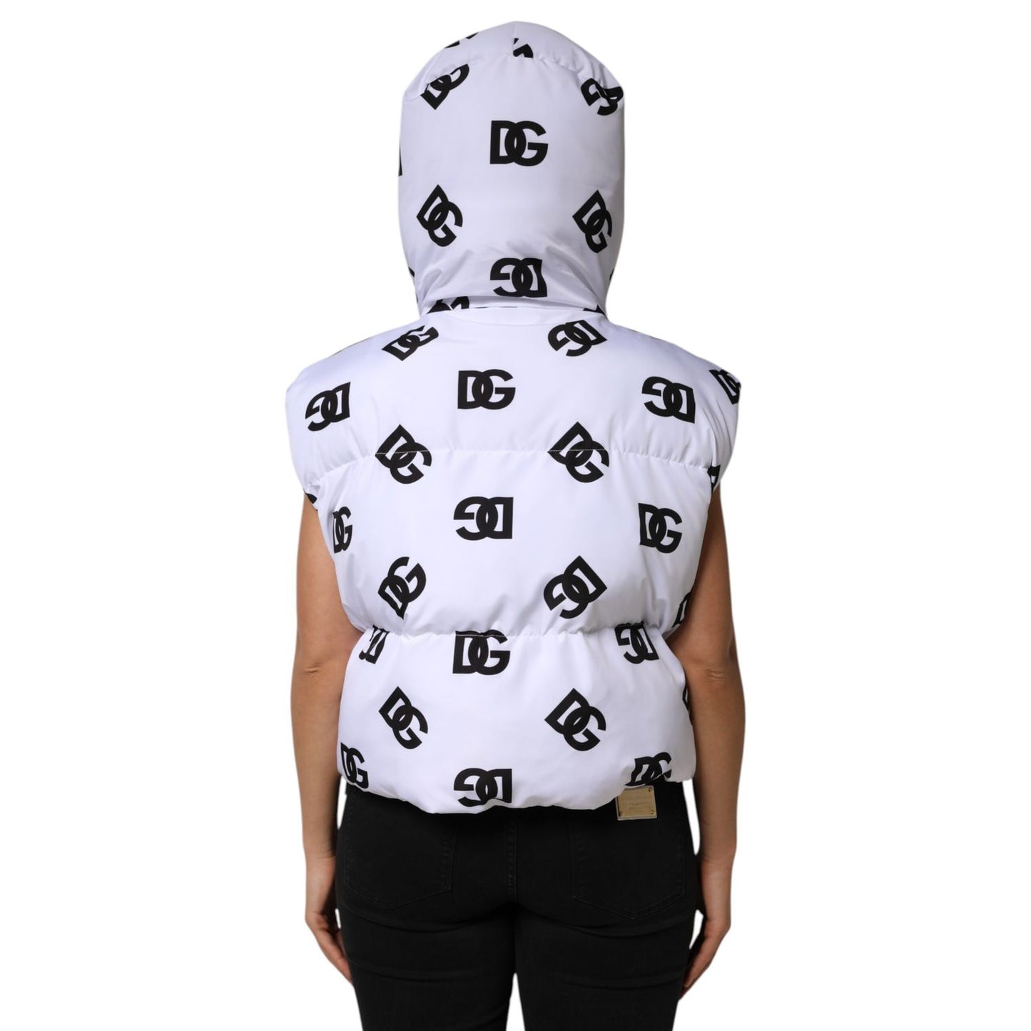 Dolce & Gabbana White Black DG Mania Polyester Puffer Jacket