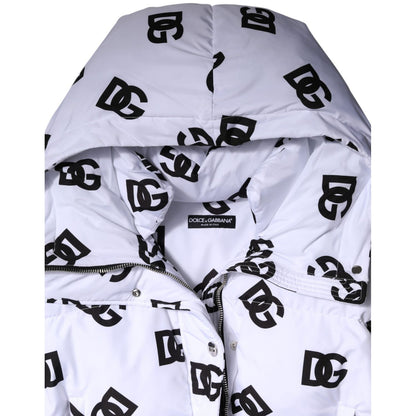 Dolce & Gabbana White Black DG Mania Polyester Puffer Jacket