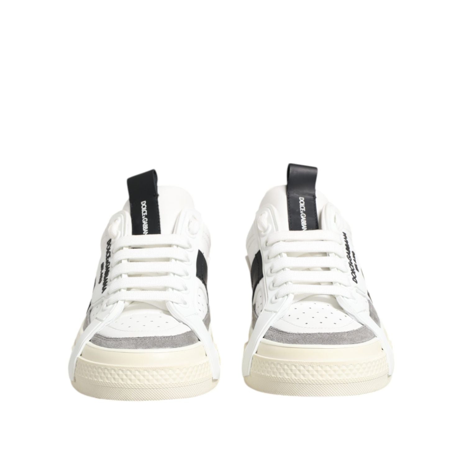 Dolce & Gabbana White Black Leather Low Top Sneakers Shoes