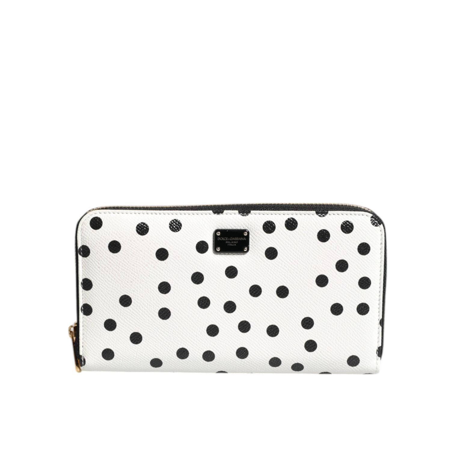 Dolce & Gabbana White Black Striped Leather Zip Around Continental Wallet