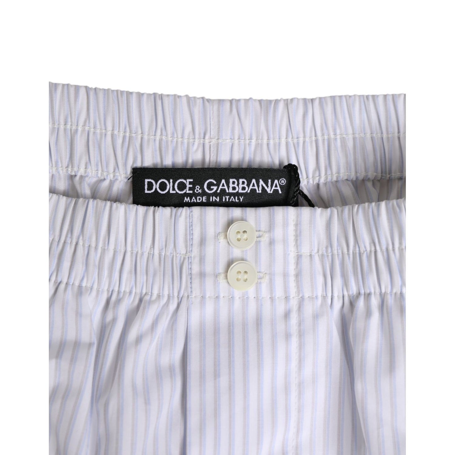 Dolce & Gabbana White Blue Cotton Striped Button Fly Shorts Swimwear