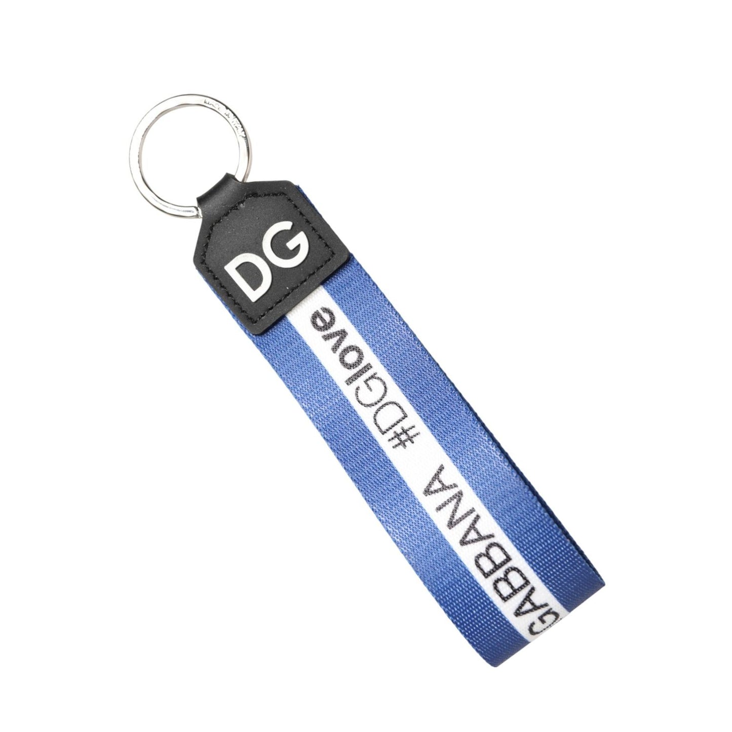 Dolce & Gabbana White Blue Logo Polyester PVC Holder Keychain Keyring