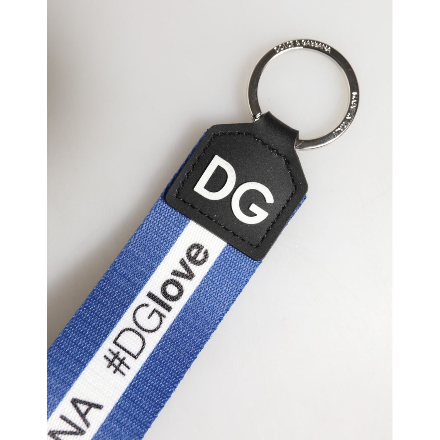 Dolce & Gabbana White Blue Logo Polyester PVC Holder Keychain Keyring